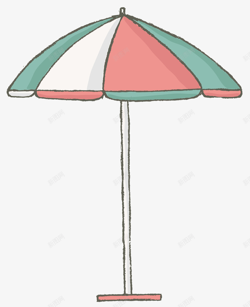 卡通沙滩伞png免抠素材_新图网 https://ixintu.com 一把 卡通 手绘 条纹 水墨 沙滩伞 红色 绿色