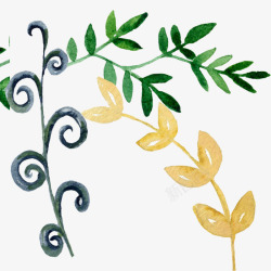 淡雅碎花艺术图案黄色绿色植物手绘水彩植物叶子图高清图片