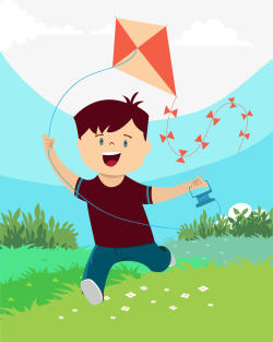 快乐的生活男孩放风筝矢量图高清图片