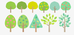 一排绿树彩色手绘的大树植物高清图片