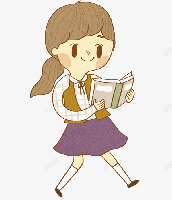 走路看书的女孩图png免抠素材_新图网 https://ixintu.com 书本 卡通 可爱的 女生 学习 手绘 走路 边走边看