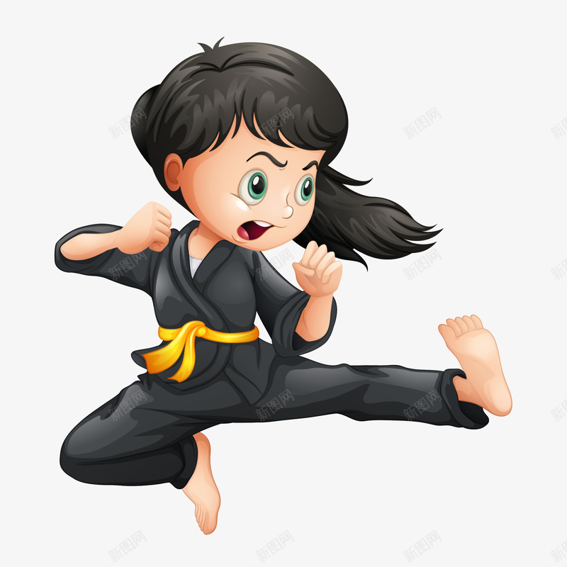 跆拳道女孩卡通图png免抠素材_新图网 https://ixintu.com 人物 动作 卡通 女孩 手绘图 跆拳道 黄带