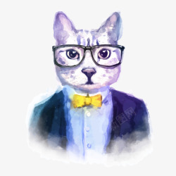 时尚水彩绘猫头人身矢量图素材