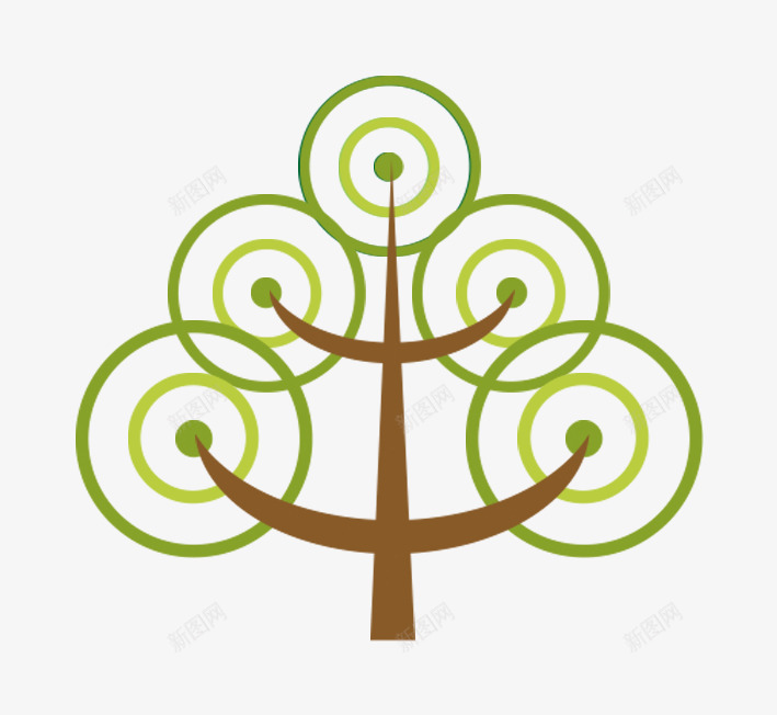 简笔画树木图标psd_新图网 https://ixintu.com 卡通树 卡通植物 卡通绿色图标 咖色 圆形 绿色图案