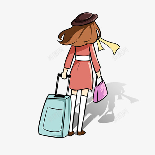 卡通人物png免抠素材_新图网 https://ixintu.com 休闲娱乐 卡通有趣 女孩 旅行图 背影 行李箱 装饰图