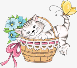 花篮插画彩绘猫咪高清图片