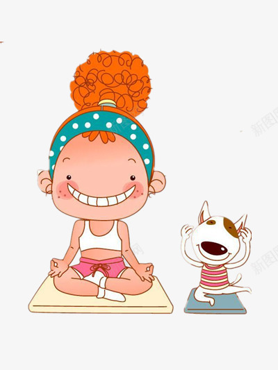 女孩与小狗png免抠素材_新图网 https://ixintu.com 可爱 橙色 瑜伽 白色 蓝色
