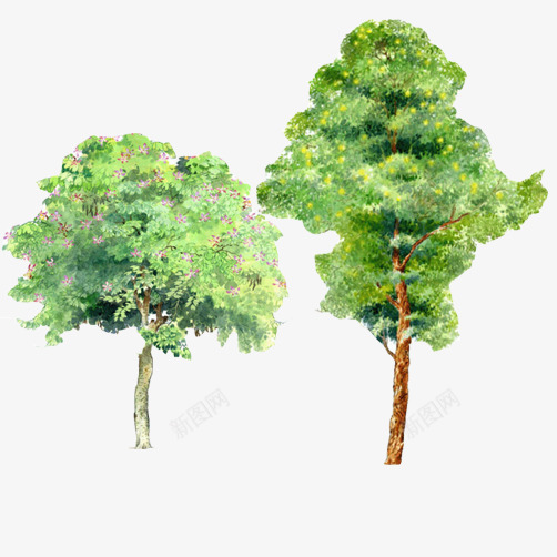 树木水彩画片psd免抠素材_新图网 https://ixintu.com 景观树 树木 水彩画 绿色植物