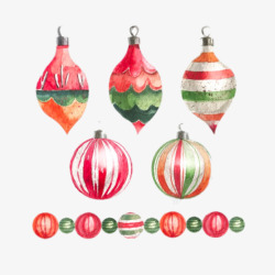 水彩画圣诞装饰彩球素材