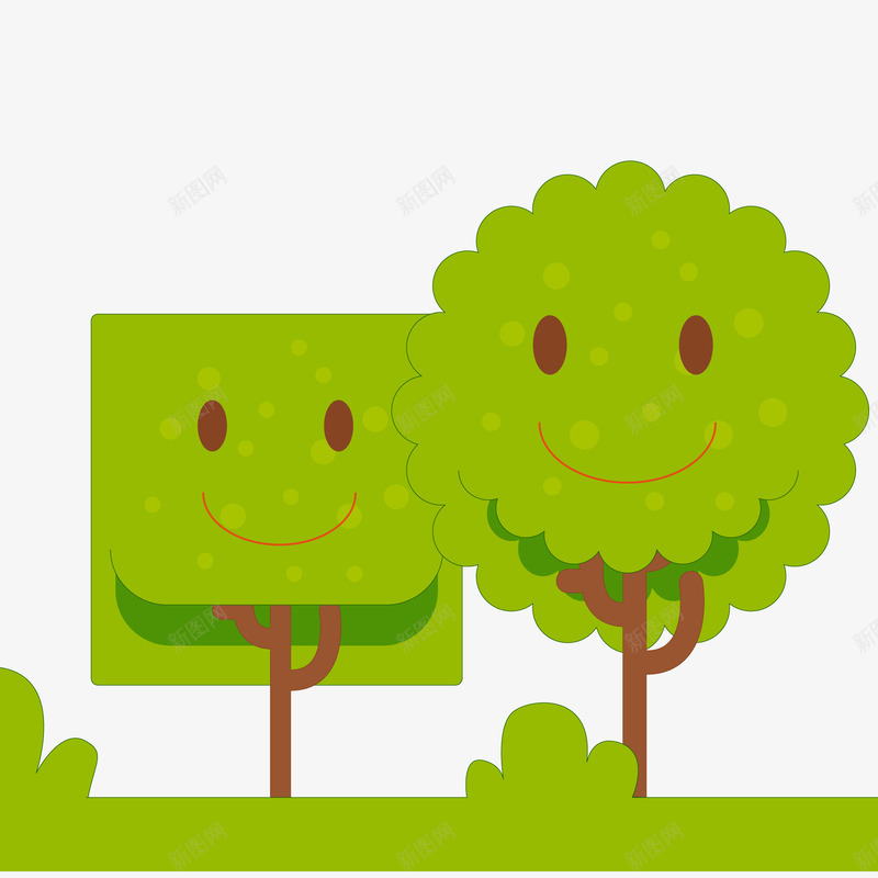 卡通可爱的笑脸树木png免抠素材_新图网 https://ixintu.com 卡通 可爱 大自然 微笑 树木 森林 笑脸 绿色