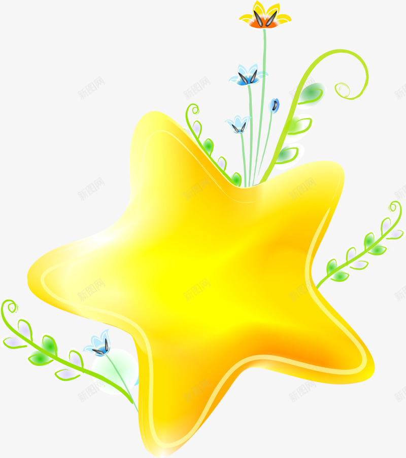 潮流星星png免抠素材_新图网 https://ixintu.com AI 卡通 手绘 星星 立体 线条 花纹 黄色