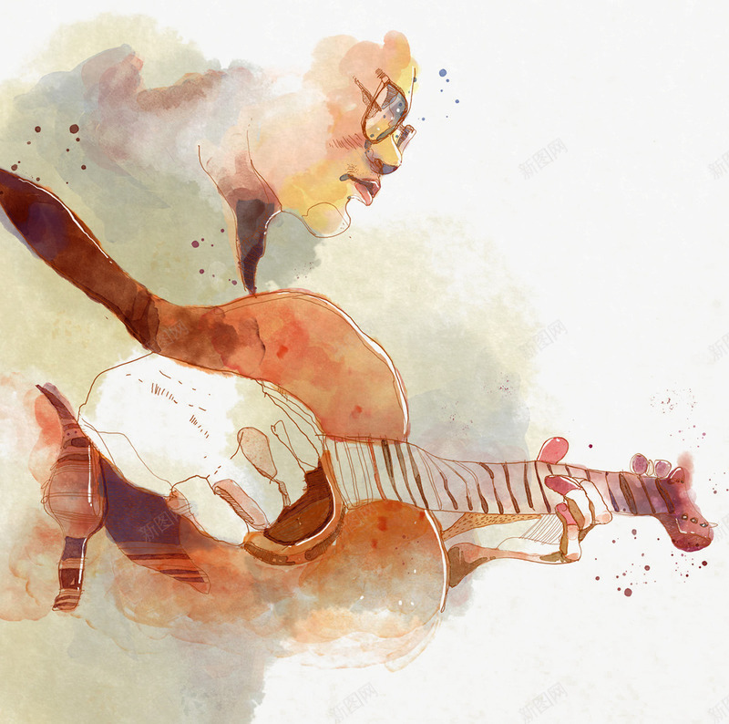 彩绘弹吉它的人png免抠素材_新图网 https://ixintu.com 乐器 彩绘人物图案