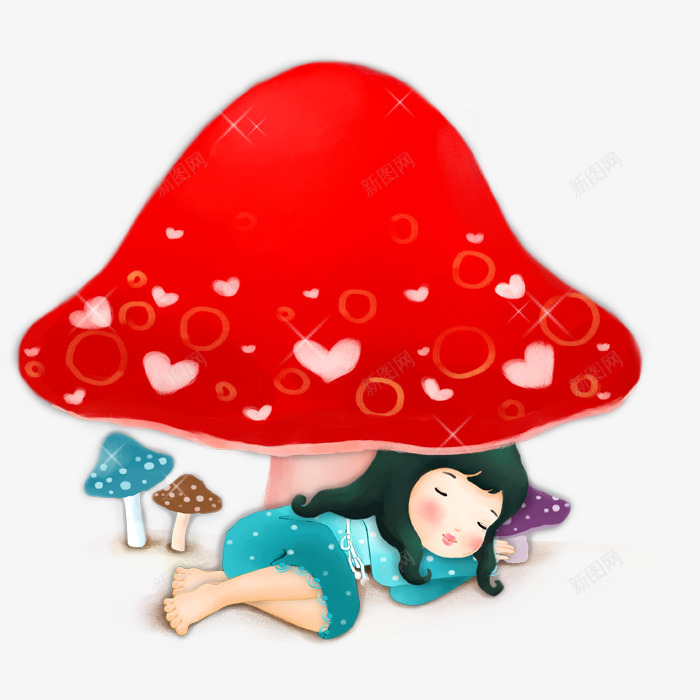 卡通蘑菇下睡觉的小女孩png免抠素材_新图网 https://ixintu.com 创意插画 国际睡眠日 小女孩 手绘 植物 熟睡少女 睡觉 蘑菇