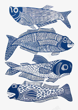 四条蓝色的鱼素材