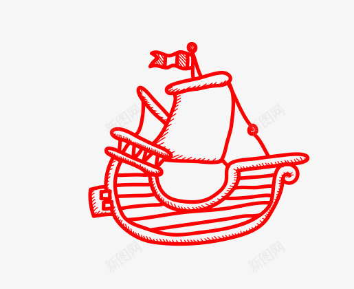 红色简笔帆船简图png免抠素材_新图网 https://ixintu.com 帆船 手绘图 简笔 红色帆船 线条 绘画 船帆