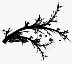 树木上的南瓜灯卡通手绘黑色恐怖万圣节装饰高清图片