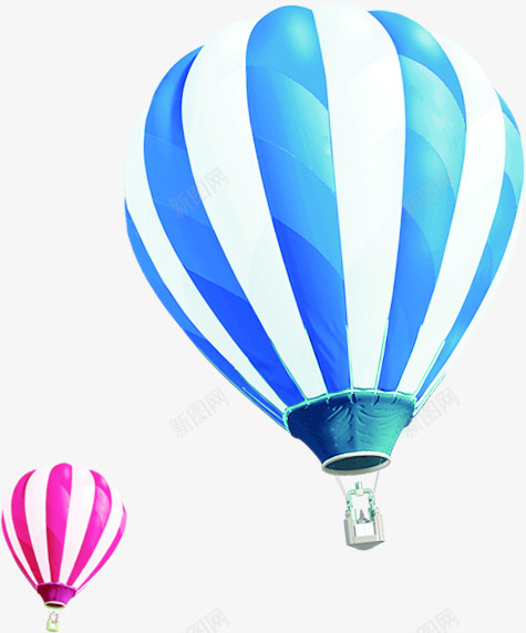 蓝色条纹创意热气球手绘png免抠素材_新图网 https://ixintu.com 创意 条纹 热气 球手 蓝色