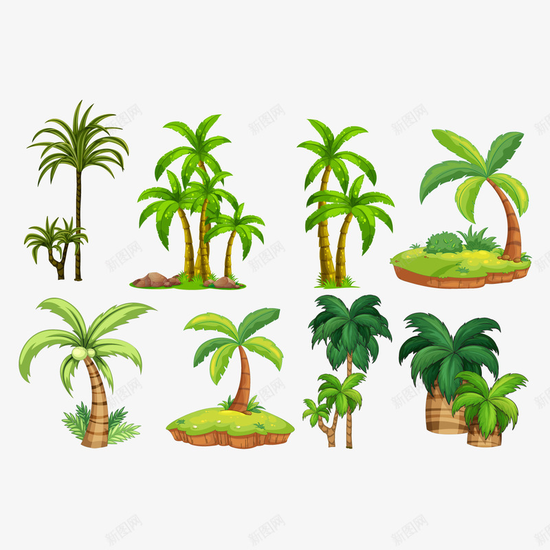 绿色椰子树png免抠素材_新图网 https://ixintu.com 卡通植物 树木 绿色叶子树 绿色植物 背景装饰