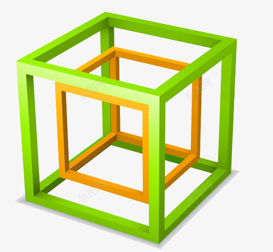 两个正方体框架png免抠素材_新图网 https://ixintu.com 橙色 立方体 绿色