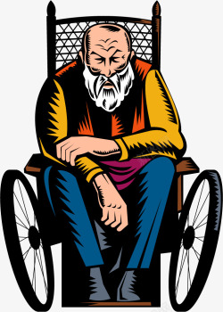 彩绘轮椅老人素材