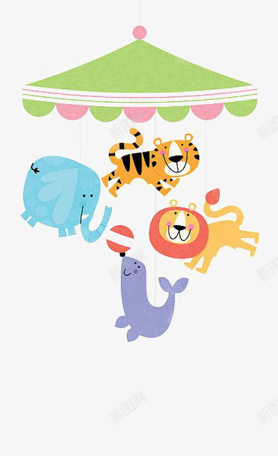 旋转木马动物png免抠素材_新图网 https://ixintu.com 儿童 卡通 大象 手绘 插画 海豹 游乐园 狮子 老虎