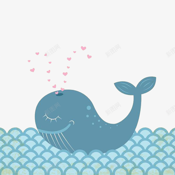 手绘几何海浪鲸鱼png免抠素材_新图网 https://ixintu.com 几何扁平海浪 动物 卡通鲸鱼 手绘鲸 海洋 海洋生物 粉红心形 蓝色 鲸鱼