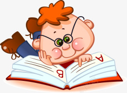 橙色教育画册橙色卡通看书男孩高清图片
