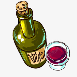 彩绘酒瓶卡通红酒酒瓶和酒杯矢量图高清图片