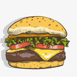 手绘卡通美味的汉堡矢量图素材