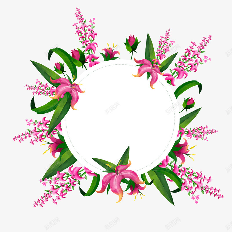 彩绘粉色花卉框架矢量图ai免抠素材_新图网 https://ixintu.com 卡通 植物设计 花卉设计 装饰图案 边框设计 矢量图