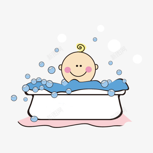 手绘洗澡的小孩png免抠素材_新图网 https://ixintu.com 手绘 手绘画 泡泡 洗澡