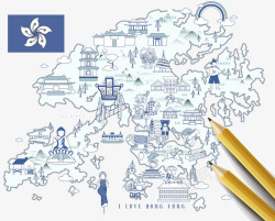 手绘香港旅行微信地形图素材