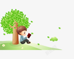 树下看书的小孩素材