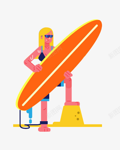 海边冲浪的女孩png免抠素材_新图网 https://ixintu.com 卡通人物 橙色 泳装 滑板