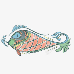 彩绘花纹鱼类矢量图素材