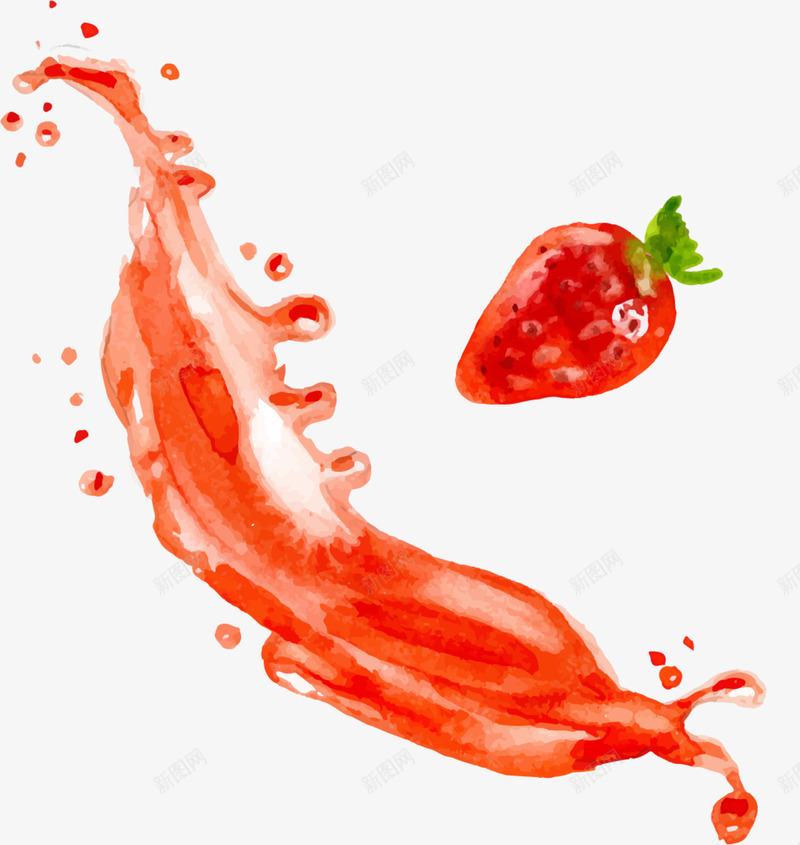 鲜榨果汁红色草莓汁png免抠素材_新图网 https://ixintu.com 一颗草莓 手绘 水彩 红色草莓汁 绘画 鲜榨果汁