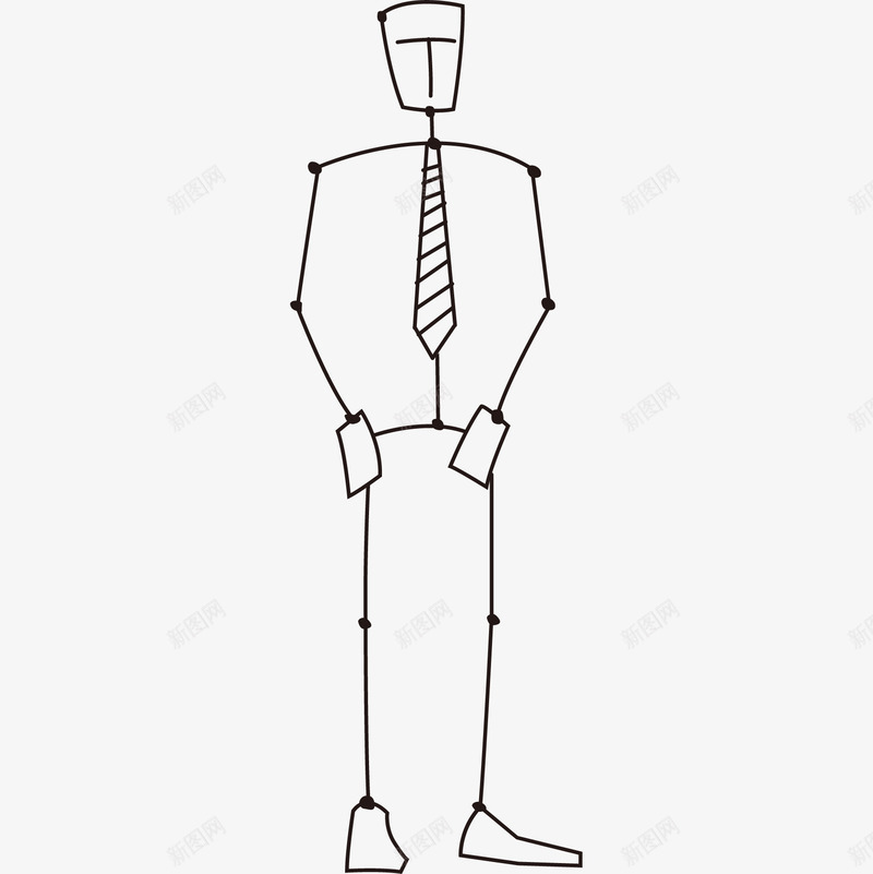 线描打领带的人png免抠素材_新图网 https://ixintu.com 人物 创意 条纹 站立 简笔 线描 线条 领带