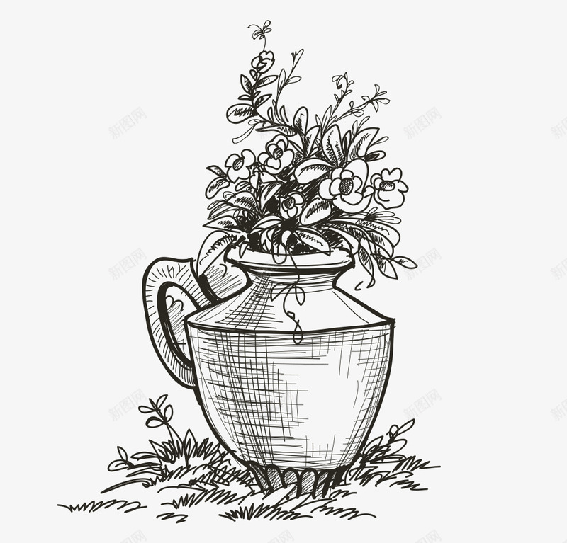 素描花瓶png免抠素材_新图网 https://ixintu.com 插画 文化艺术 素描 素描花瓶 绘画 设计 黑白花瓶