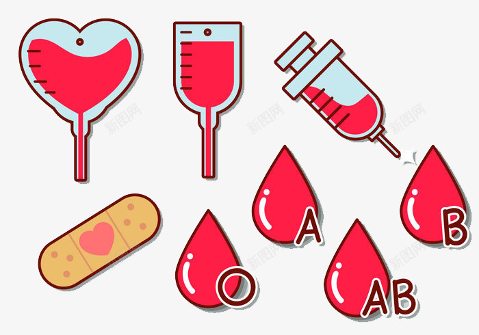各种血型png免抠素材_新图网 https://ixintu.com 创口贴 血型 针筒