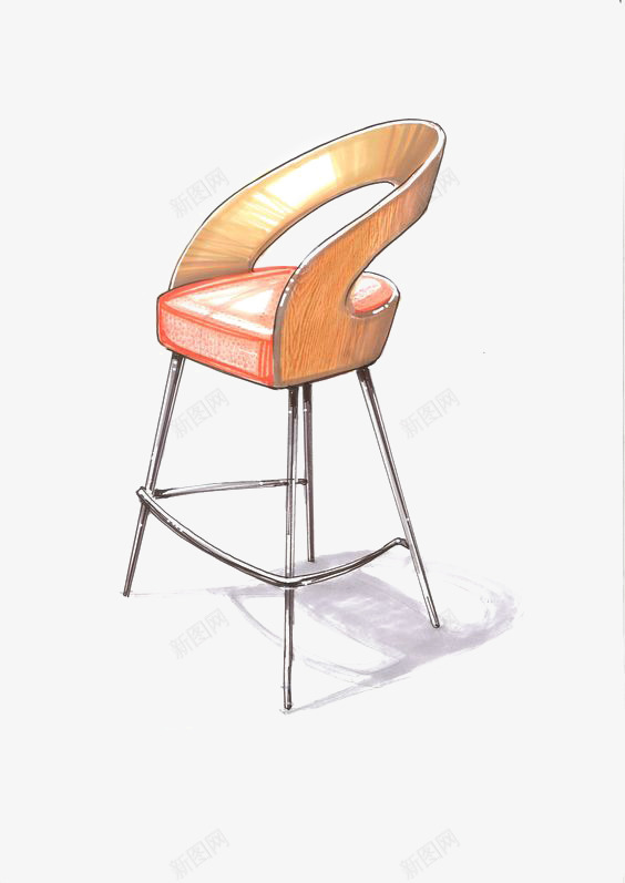 手绘座椅png免抠素材_新图网 https://ixintu.com 办公座椅 办公用品 椅子 橙色 水彩 酒吧