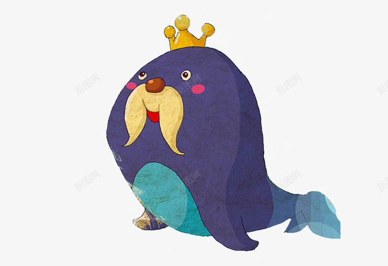 带皇冠的卡通胖海豚png免抠素材_新图网 https://ixintu.com 卡通 可爱 海洋 海豚 皇冠
