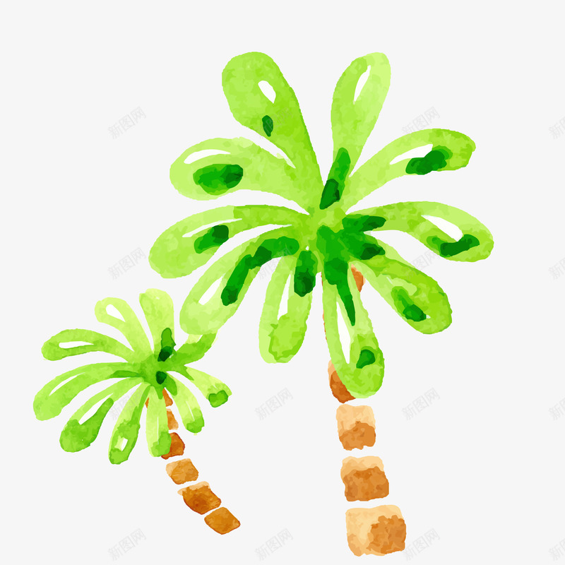 卡通手绘椰子树png免抠素材_新图网 https://ixintu.com 彩绘 手绘 植物 椰子树 水彩 水粉 绿色