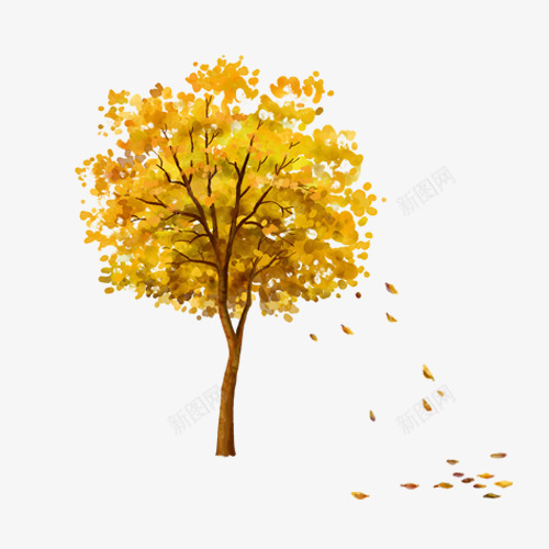 秋季树木png免抠素材_新图网 https://ixintu.com 卡通有趣 手绘 水彩晕染 秋叶 装饰图 黄色树叶