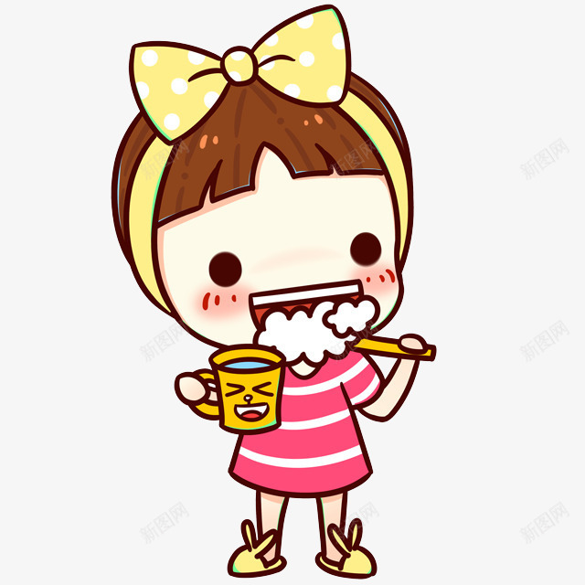 卡通刷牙小女孩png免抠素材_新图网 https://ixintu.com 刷牙 卡通 女孩 手拿牙刷 美女刷牙