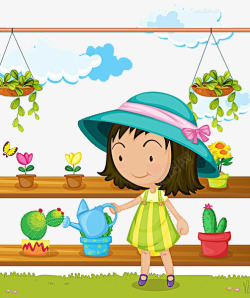 孩子浇灌各种植物素材