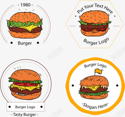 4款彩绘汉堡包标志矢量图图标图标