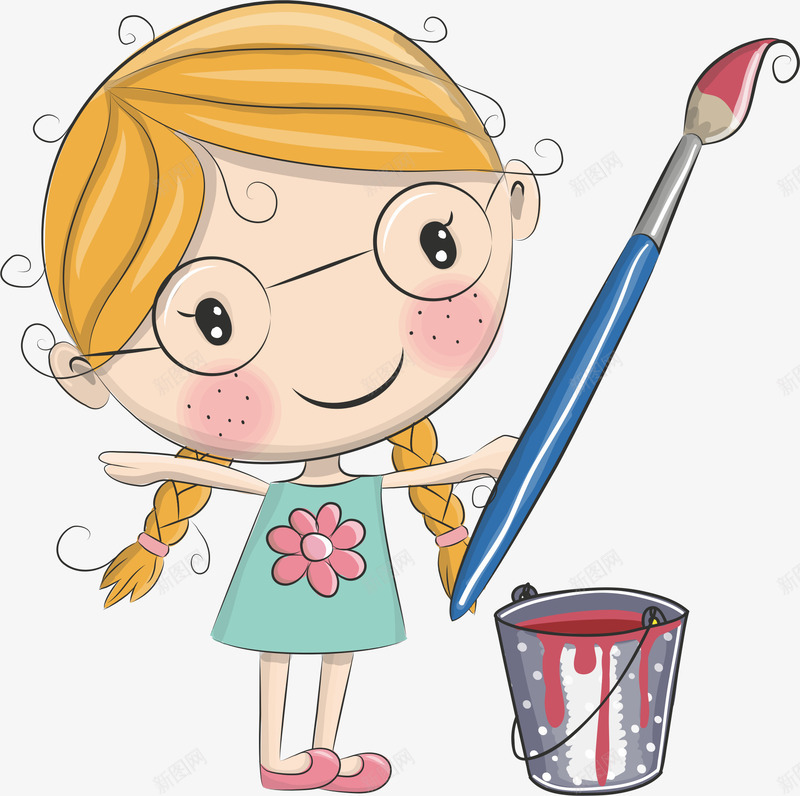 画画的女孩png免抠素材_新图网 https://ixintu.com 卡通人物 小女孩 燃料桶 画画的人 画笔
