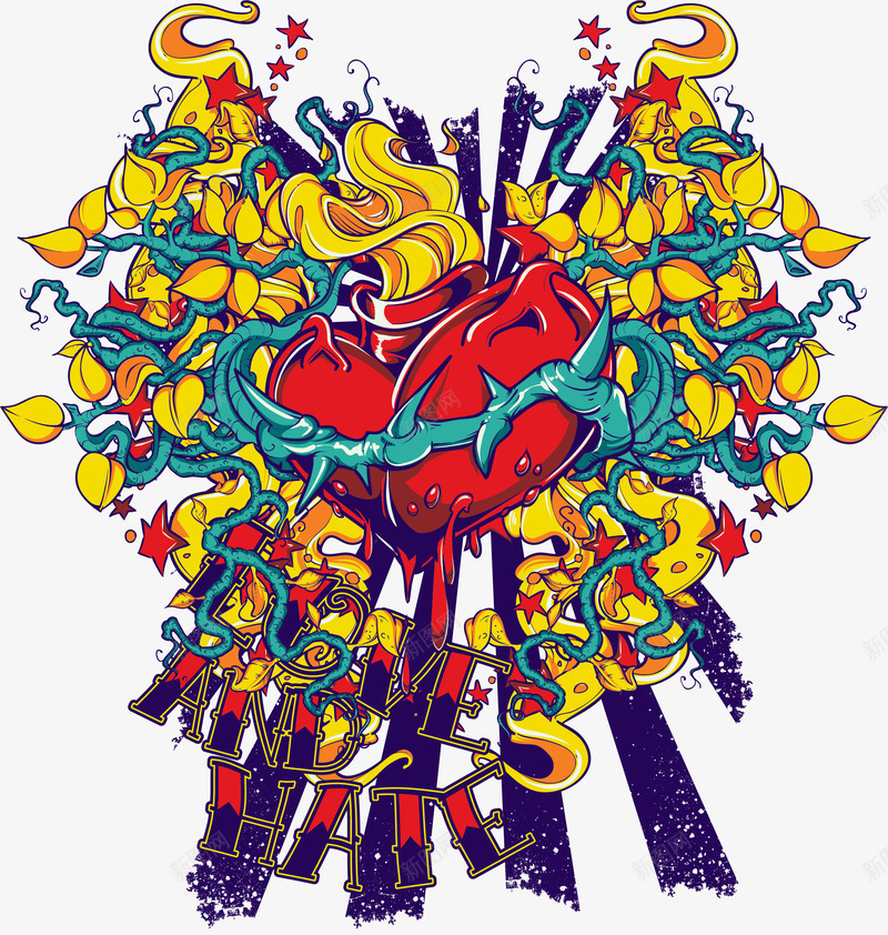 抽象印花图案psd免抠素材_新图网 https://ixintu.com T恤印花 印花图案 抽象印花 服装印花 爱心