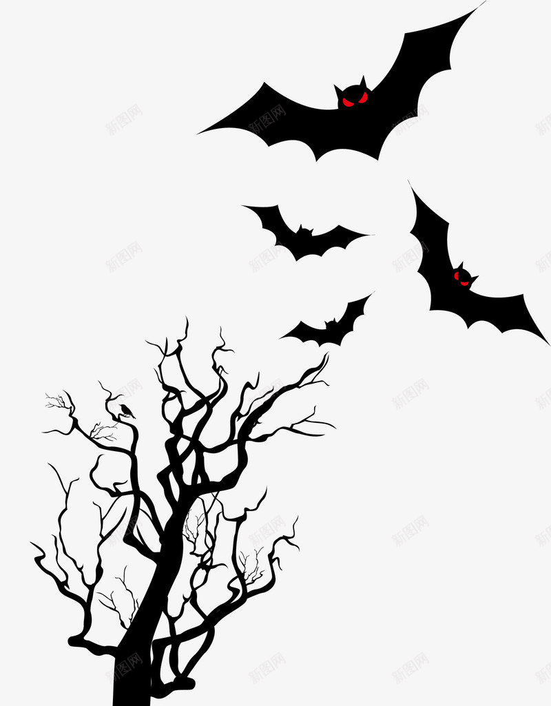 可爱黑色蝙蝠png免抠素材_新图网 https://ixintu.com 可爱蝙蝠 呆萌蝙蝠 飞翔 黑色大树 黑色树枝 黑色蝙蝠