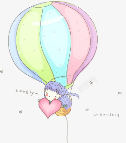 热气球上抱着桃心的女孩素材